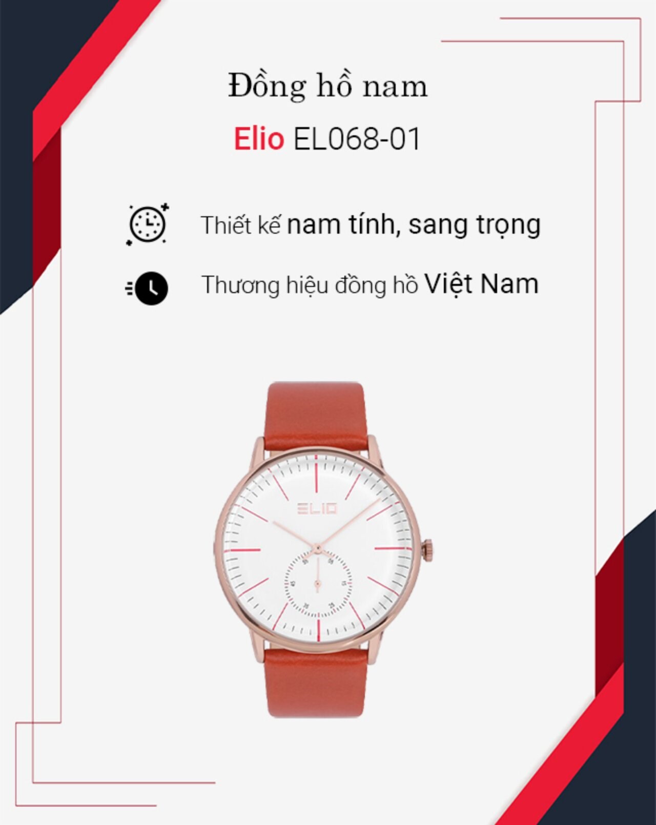 Đồng hồ ELIO 40 mm Nam EL068-01 Đồng hồ ELIO 40 mm Nam EL068-01