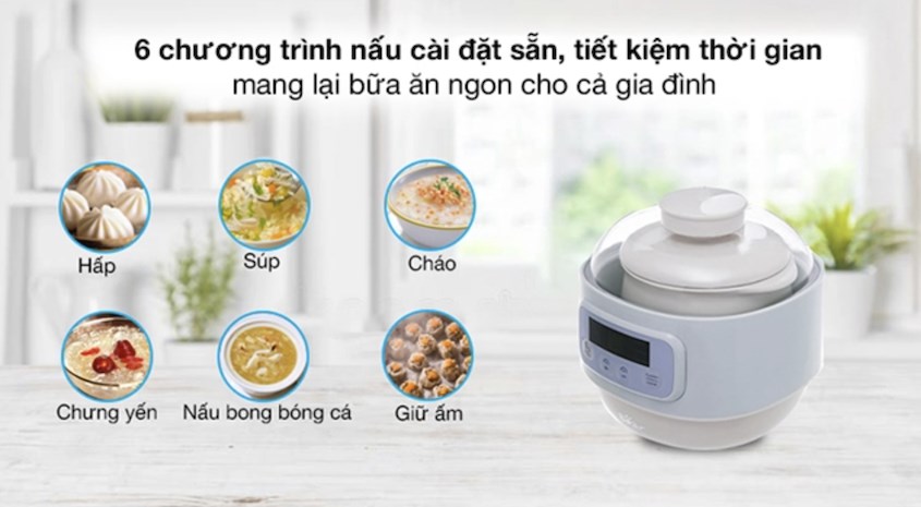 Nồi nấu chậm Bear tích hợp 6 chương trình nấu ăn được cài đặt sẵn
