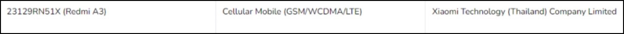 Redmi A3 được tìm thấy trên cơ sở dữ liệu của NBTC