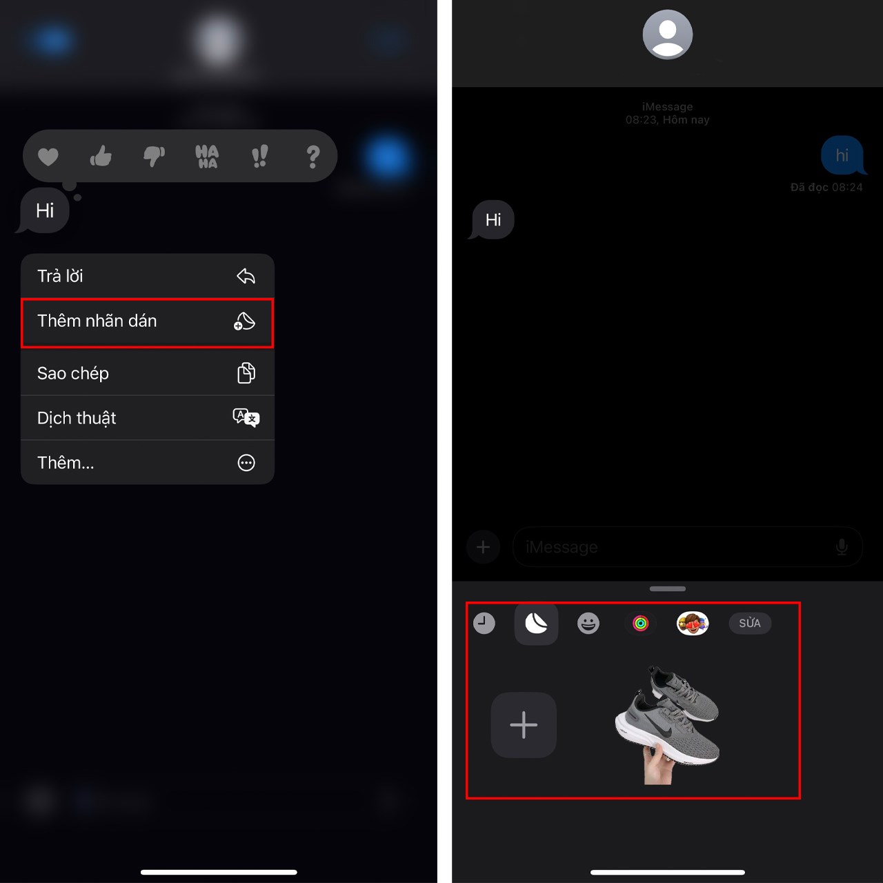 Cách phản hồi tin nhắn bằng sticker trên iPhone
