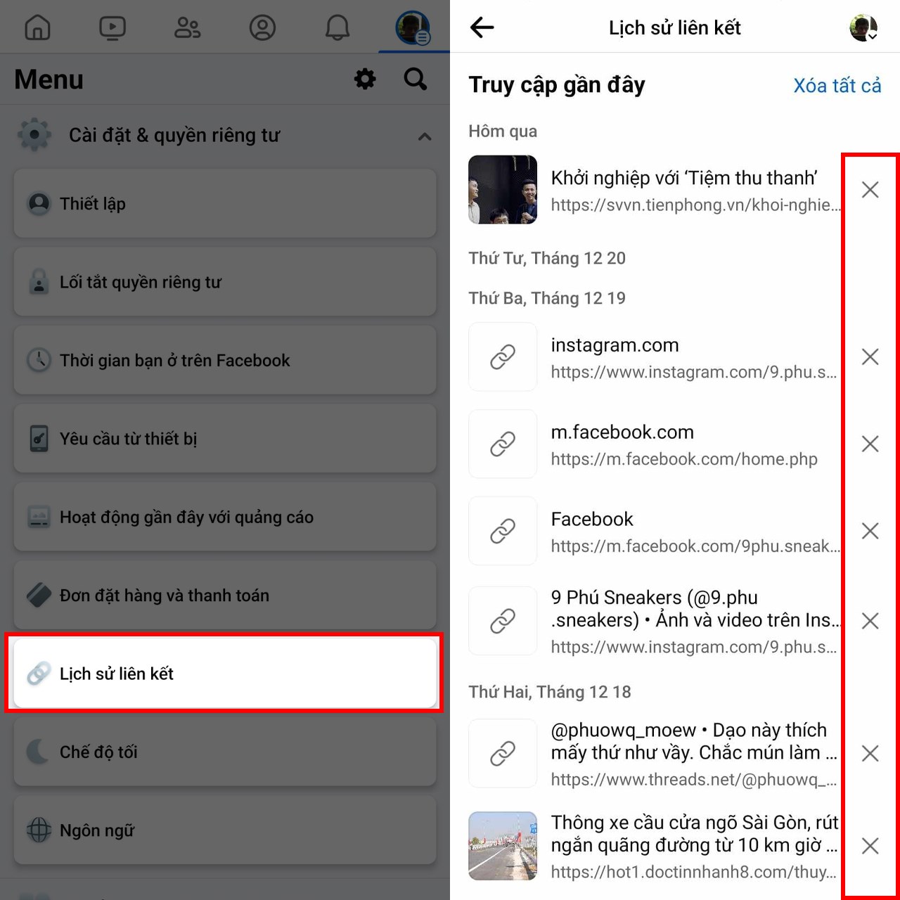 Cách xem lịch sử liên kết trên Facebook