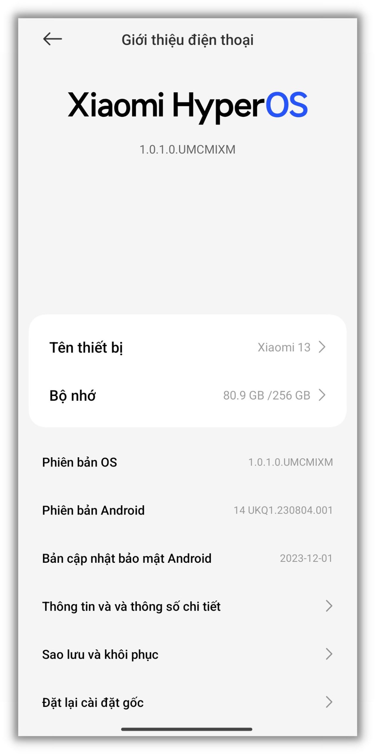 Bản cập nhật Xiaomi HyperOS trên Xiaomi 13 có dung lượng 1.6 GB và mình mất 10 phút mới cập nhật xong