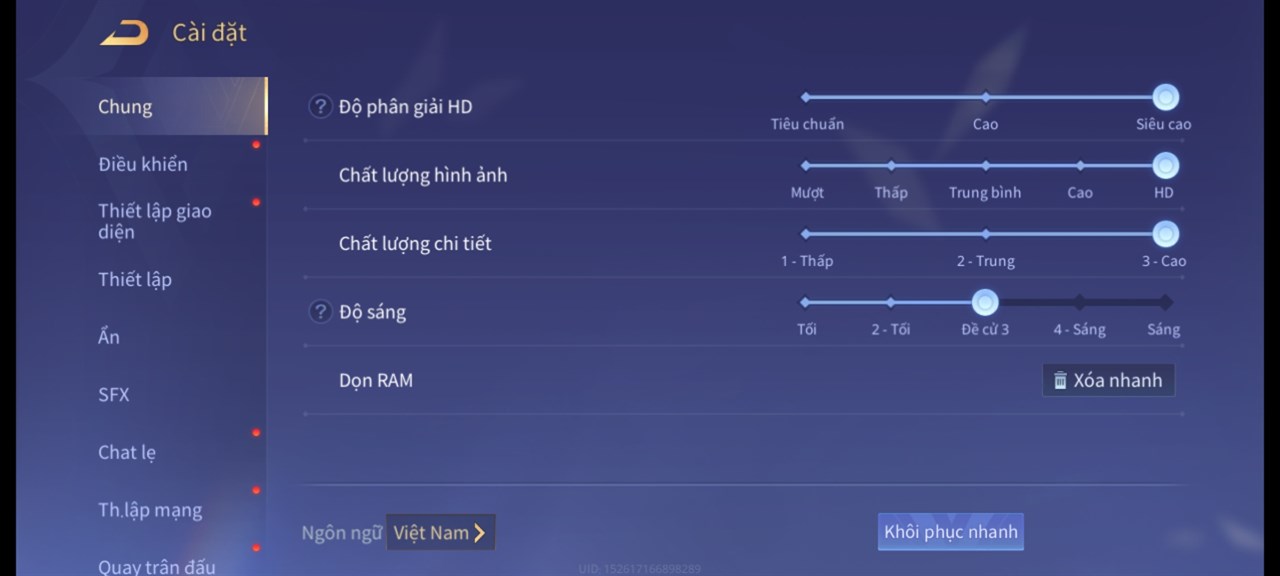 Thiết lập đồ họa Liên Quân Mobile mà mình áp dụng cho bài test pin Xiaomi 13 cập nhật Xiaomi HyperOS. Thiết lập đồ họa Liên Quân Mobile mà mình áp dụng cho bài test pin Xiaomi 13 cập nhật Xiaomi HyperOS.