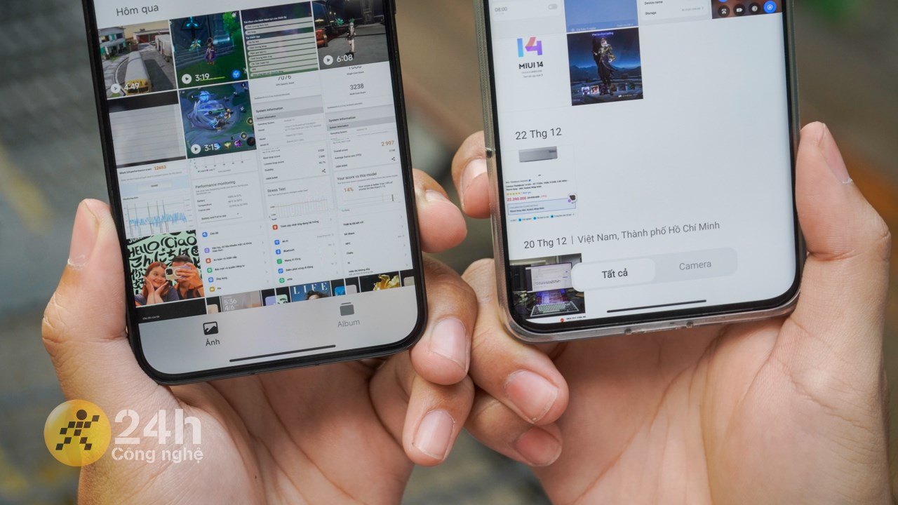 Cả ứng dụng Thư viện trên XIaomi HyperOS (trái) cũng thay đổi.