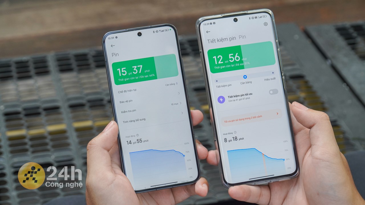 PIn trên Xiaomi HyperOS (trái) có nhiều tùy chọn hơn.
