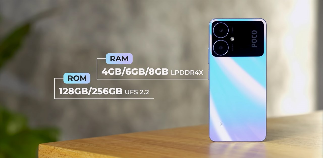 POCO M6 5G được trang bị nhiều phiên bản RAM + Bộ nhớ trong để người dùng lựa chọn. Nguồn: Trakin Tech.