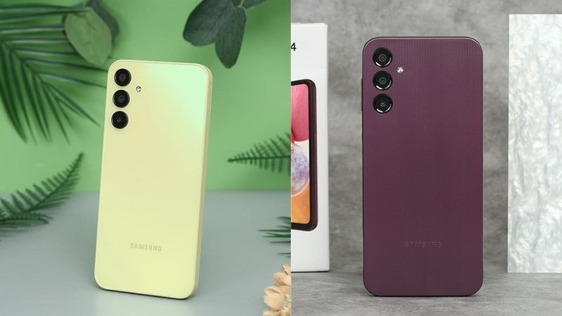 Samsung A15 với mặt lưng bóng và Samsung A14 với mặt lưng nhám