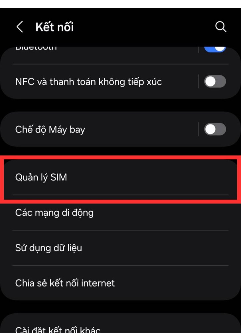 Nhấn chọn Quản lý SIM