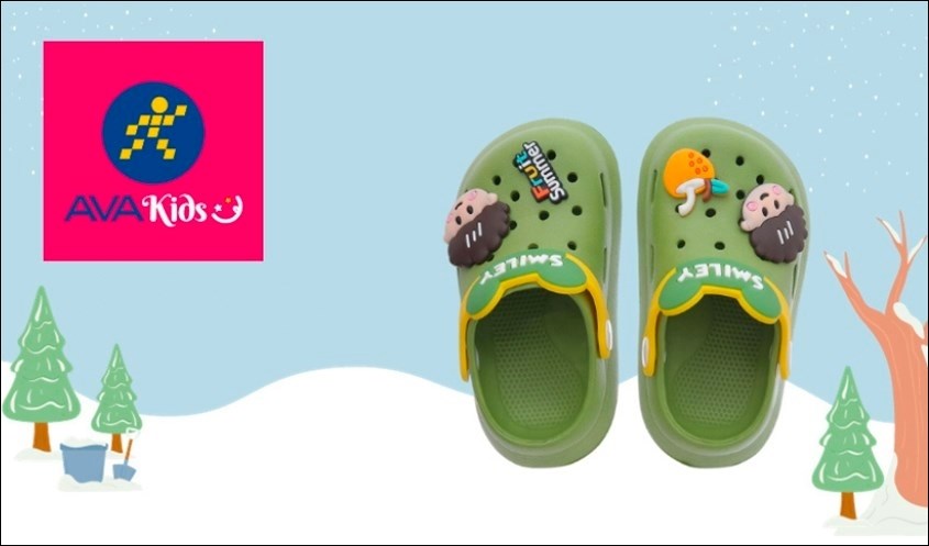 Dép sục cho bé TOP KIDS Avakids AC29 màu xanh lá trang trí ngộ nghĩnh