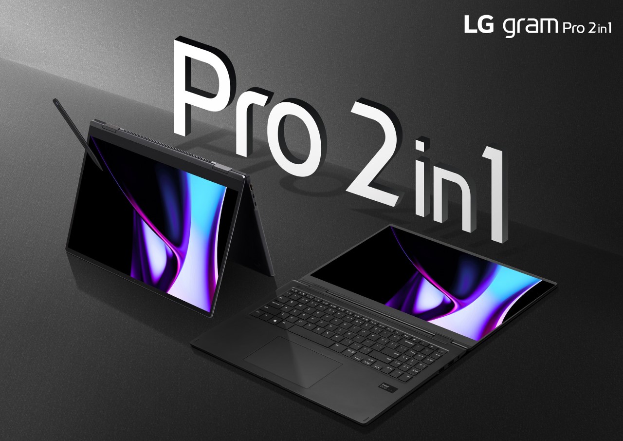 LG gram Pro 2 trong 1 có viền màn hình mỏng, bản lề 360 độ, màn hình cảm ứng và bút có thể sạc không dây