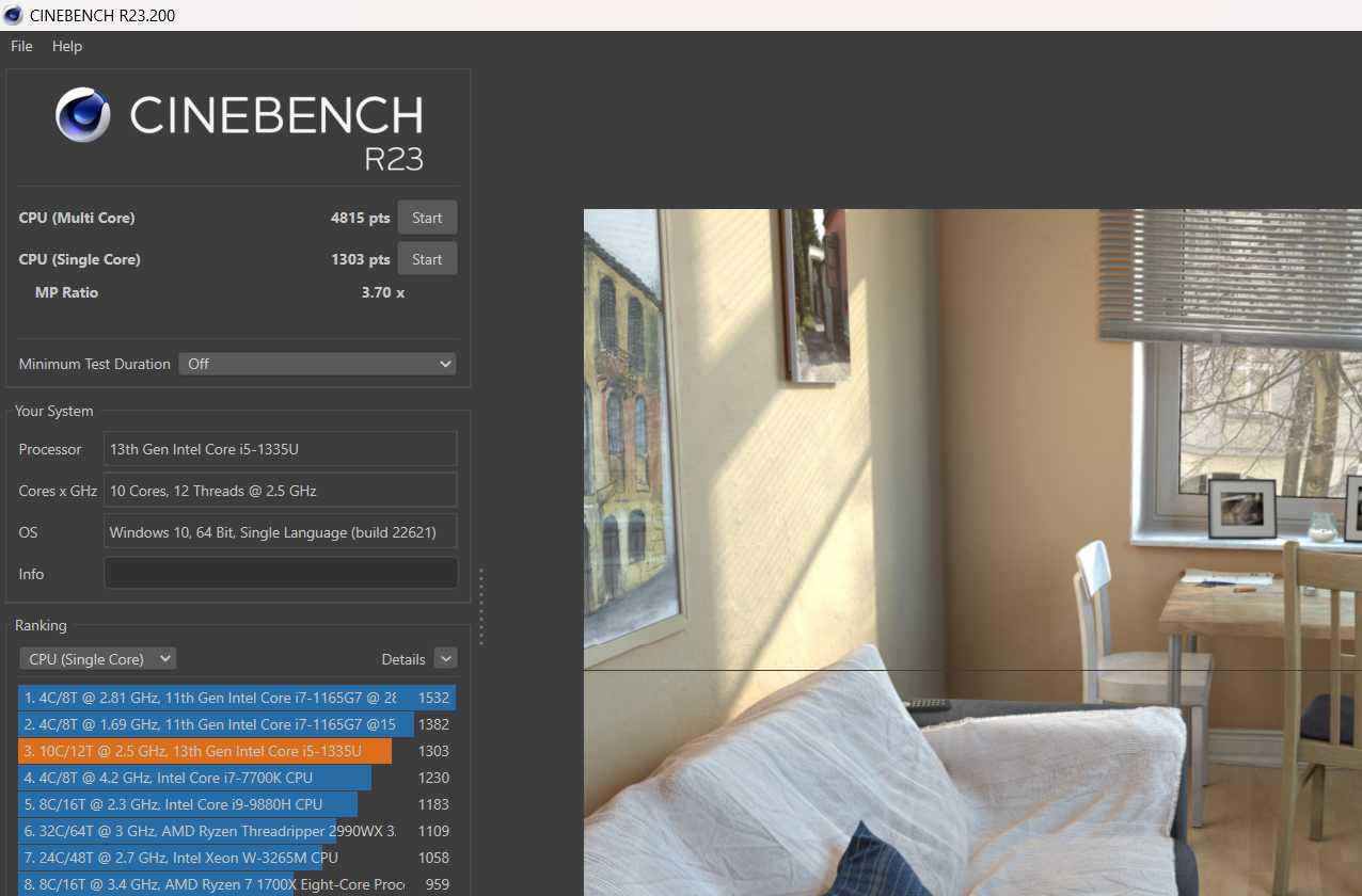 Điểm hiệu năng đơn nhân/đa nhân của HP 240 G10 được chấm bởi Cinebench R23