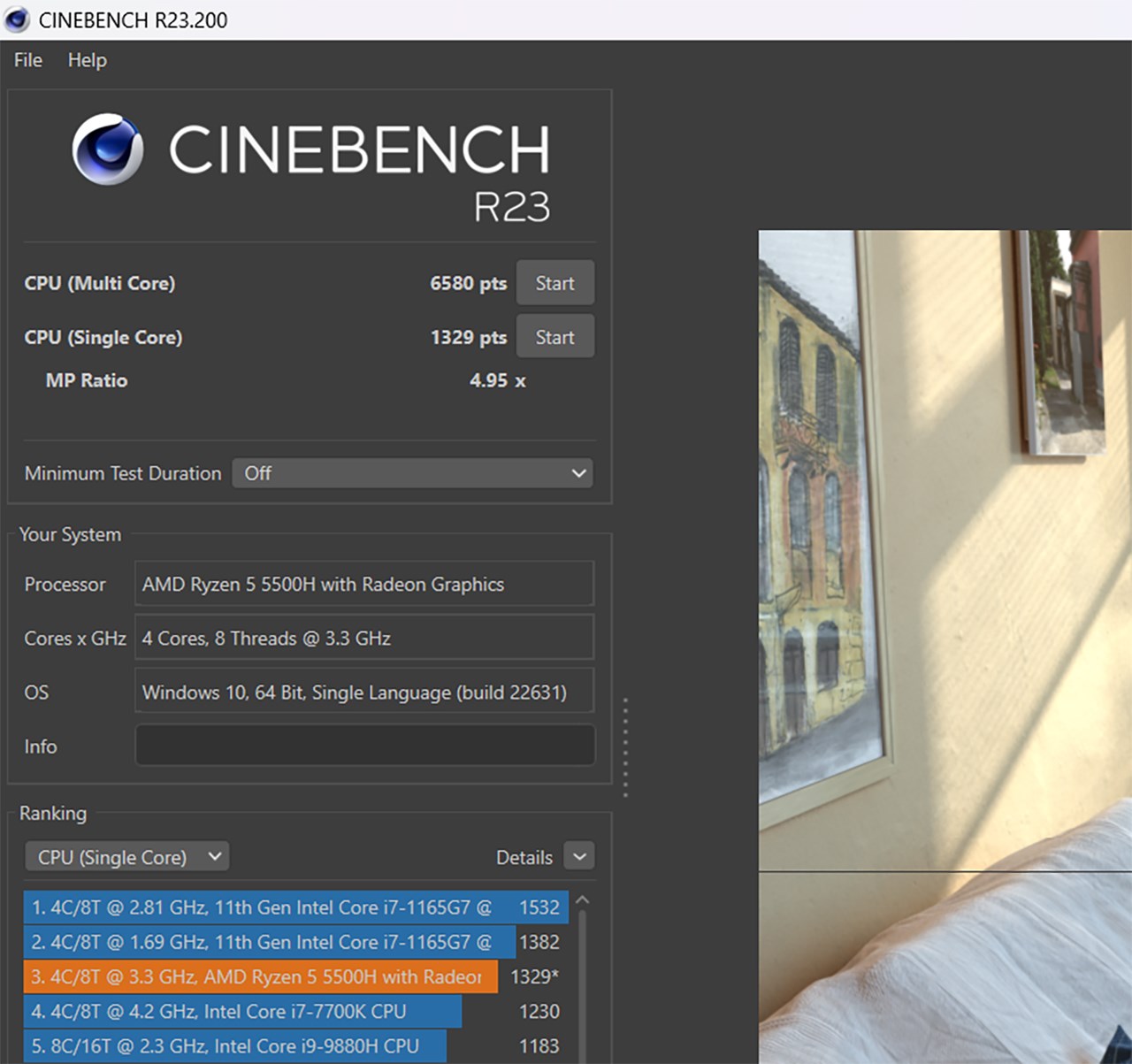 Điểm Cinebench R23 của Lenovo Ideapad Gaming 3 15ACH16.