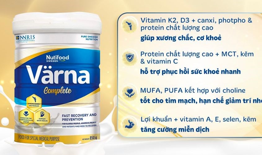 Sữa bột người lớn Nutifood Varna Complete hương nhạt thanh 850g