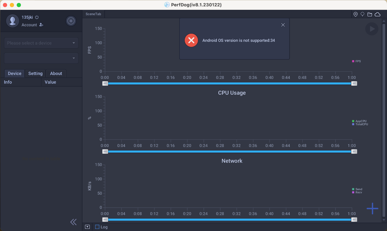 Hệ điều hành Android 14 trên Galaxy A15 5G chưa hỗ trợ phần mềm Perfdog