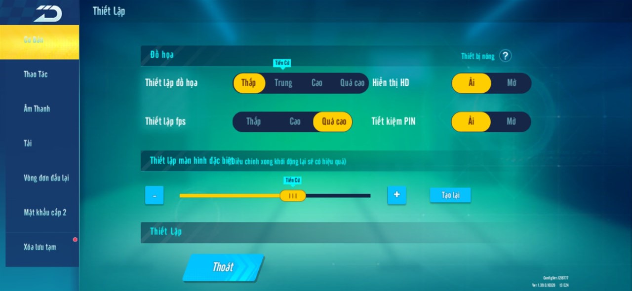 Thiết lập đồ họa game Zing Speed Mobile trên Galaxy A15 5G