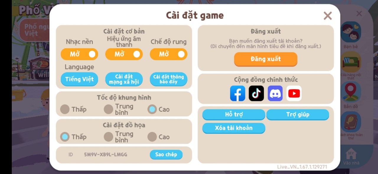 Thiết lập đồ họa game Play Together trên Galaxy A15 5G.