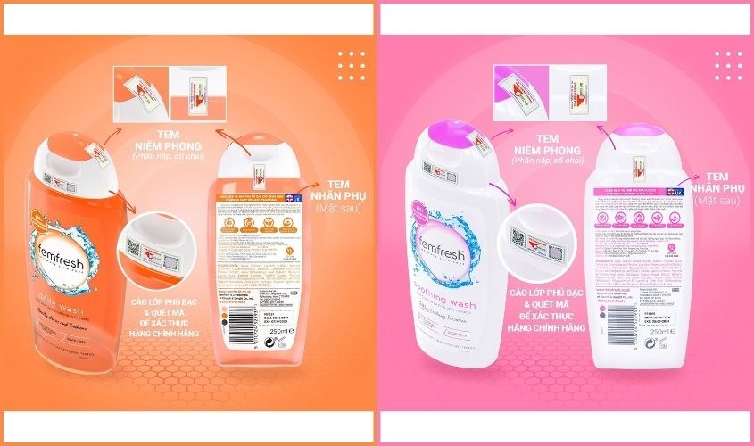Phân biệt dung dịch vệ sinh Femfresh thật giả qua tem in trên bao bì