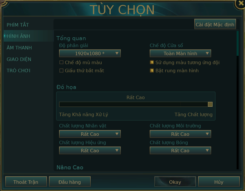 Thiết lập đồ họa game Liên Minh Huyền Thoại trên HP 15s fq5147TU