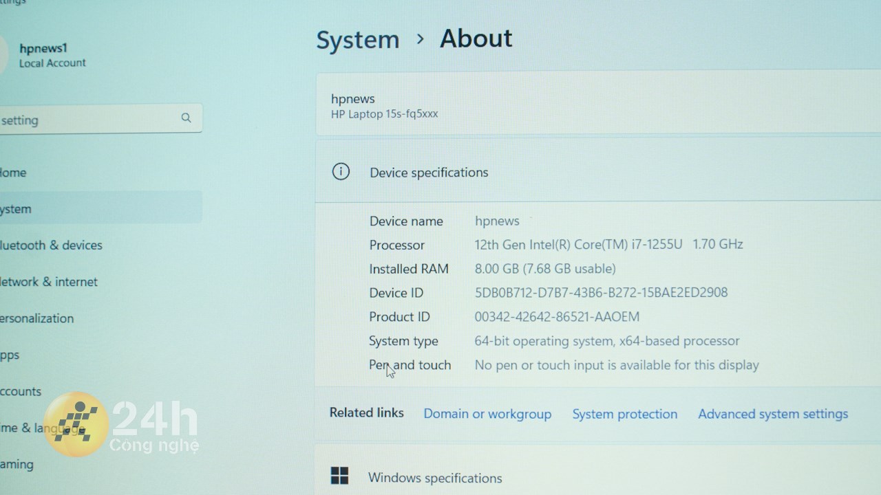 Các thông số cấu hình của HP 15s fq5147TU