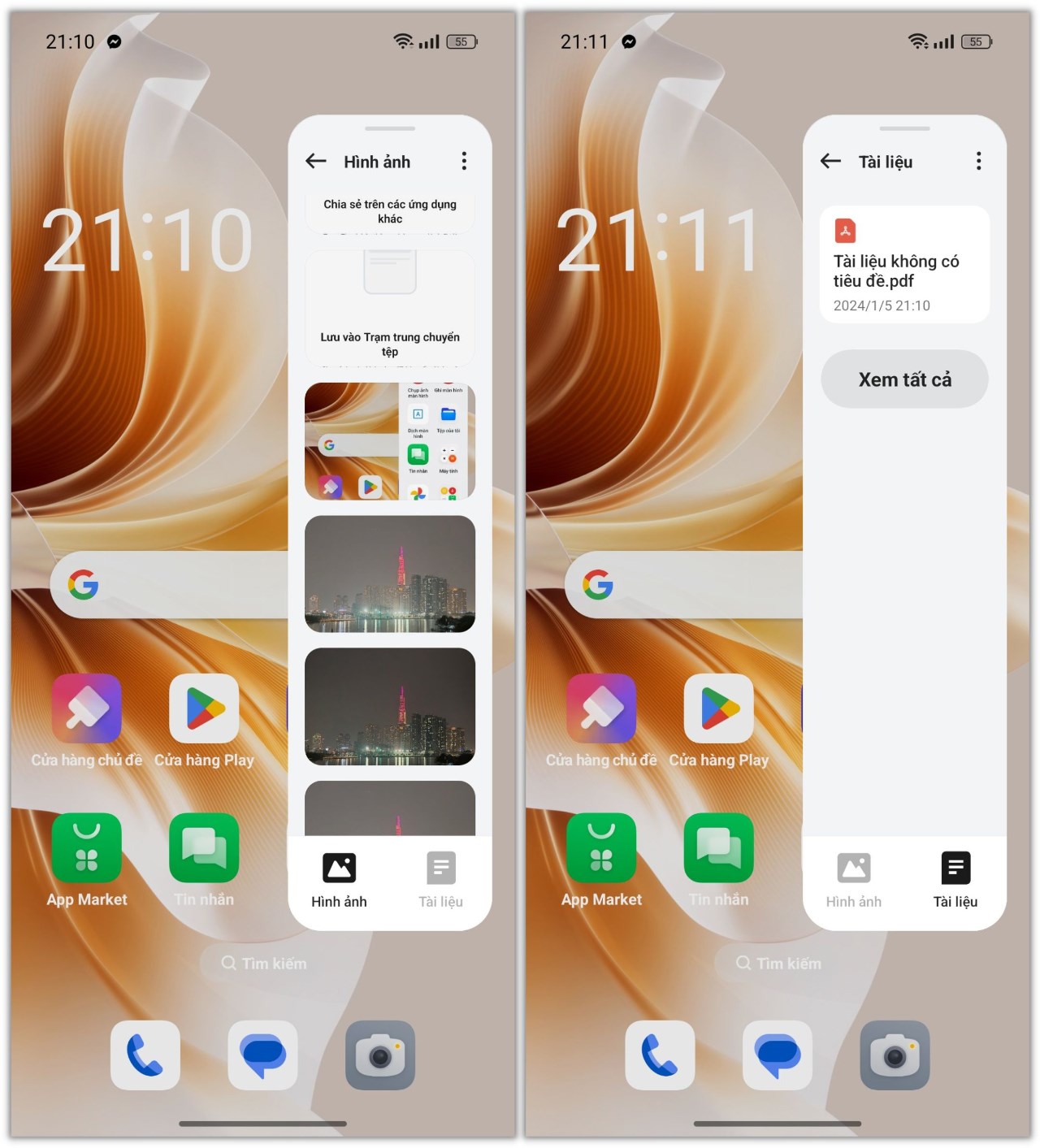 Mình có thể lưu tạm thời hình ảnh, tài liệu gần đây trong phần Trạm trung chuyển tệp.