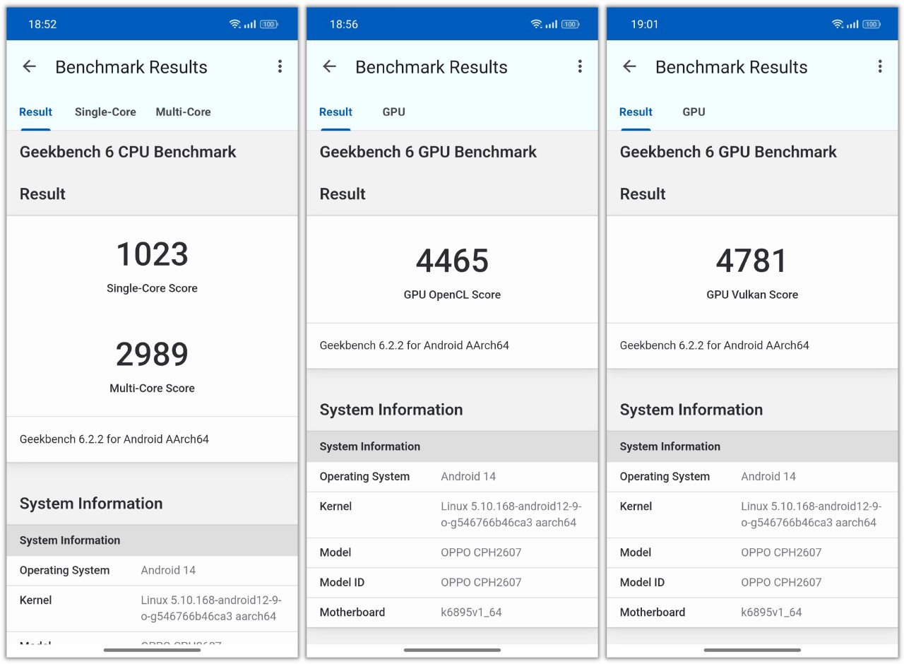 Điểm GeekBench 6 của OPPO Reno11 Pro 5G.
