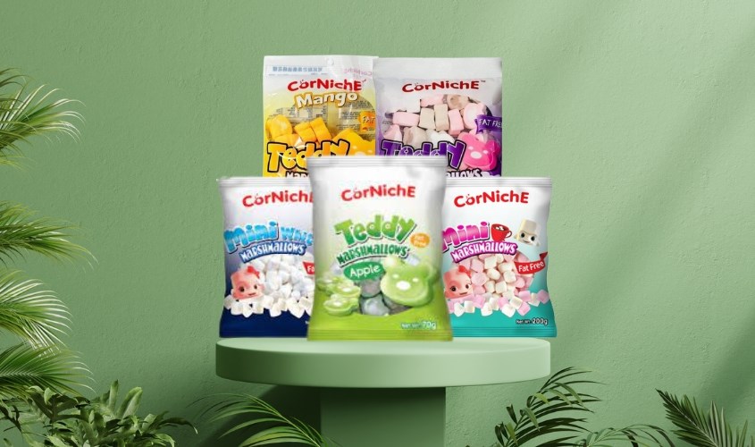 Kẹo marshmallow Corniche có bao bì chất lượng