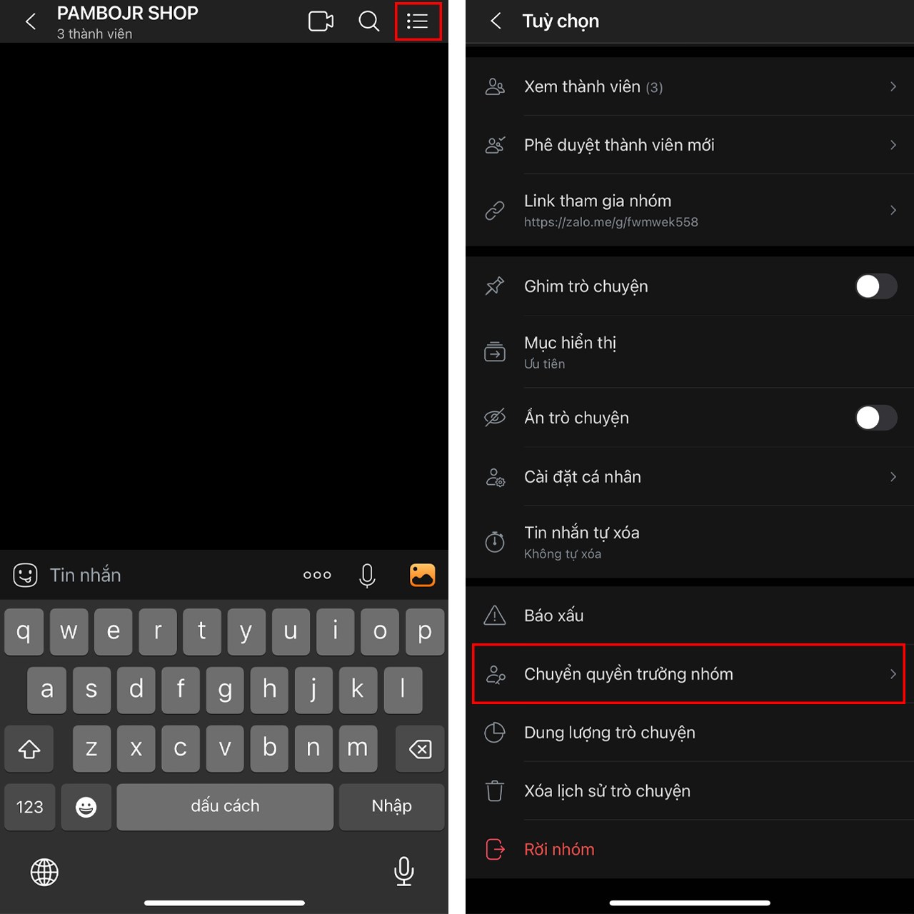 Cách chuyển quyền trưởng nhóm trong Zalo