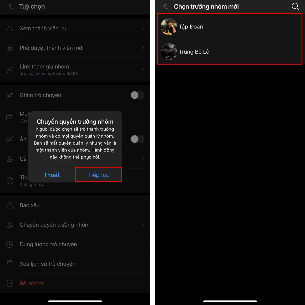 Cách chuyển quyền trưởng nhóm trong Zalo