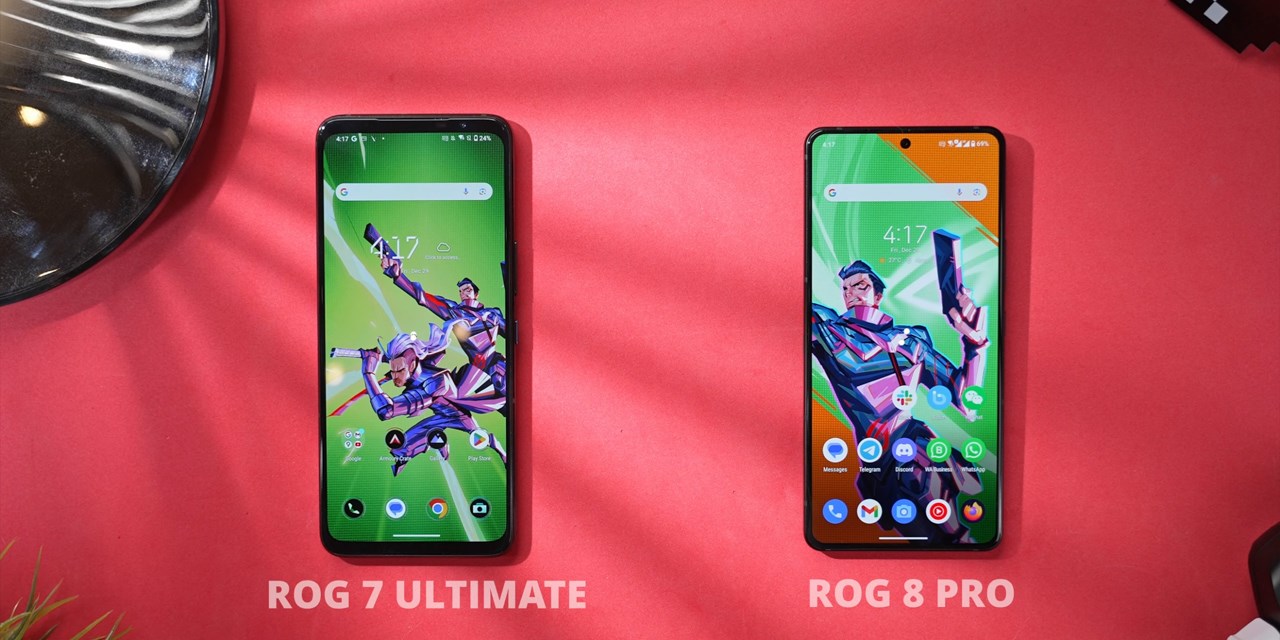 So sánh tổng quan màn hình của ROG Phỏn 7 Ultimate (trái) và ROG Phone 8 Pro (phải). Nguồn: C4ETech English.