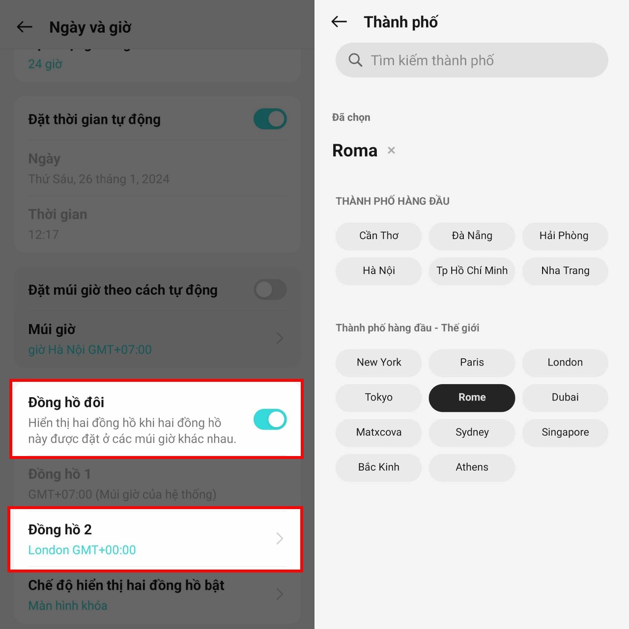 Cách dùng đồng hồ kép trên OPPO