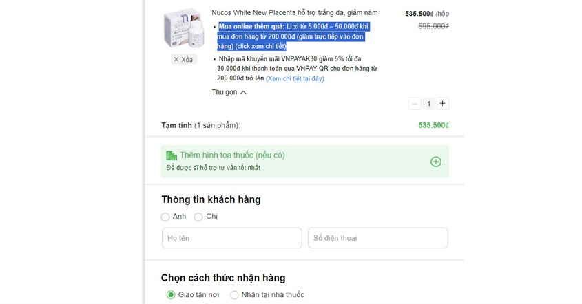 Mua đơn hàng đạt các mức quy định sẽ được nhận 