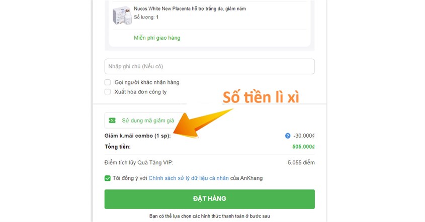 Khuyến mãi sẽ được giảm trực tiếp vào đơn hàng