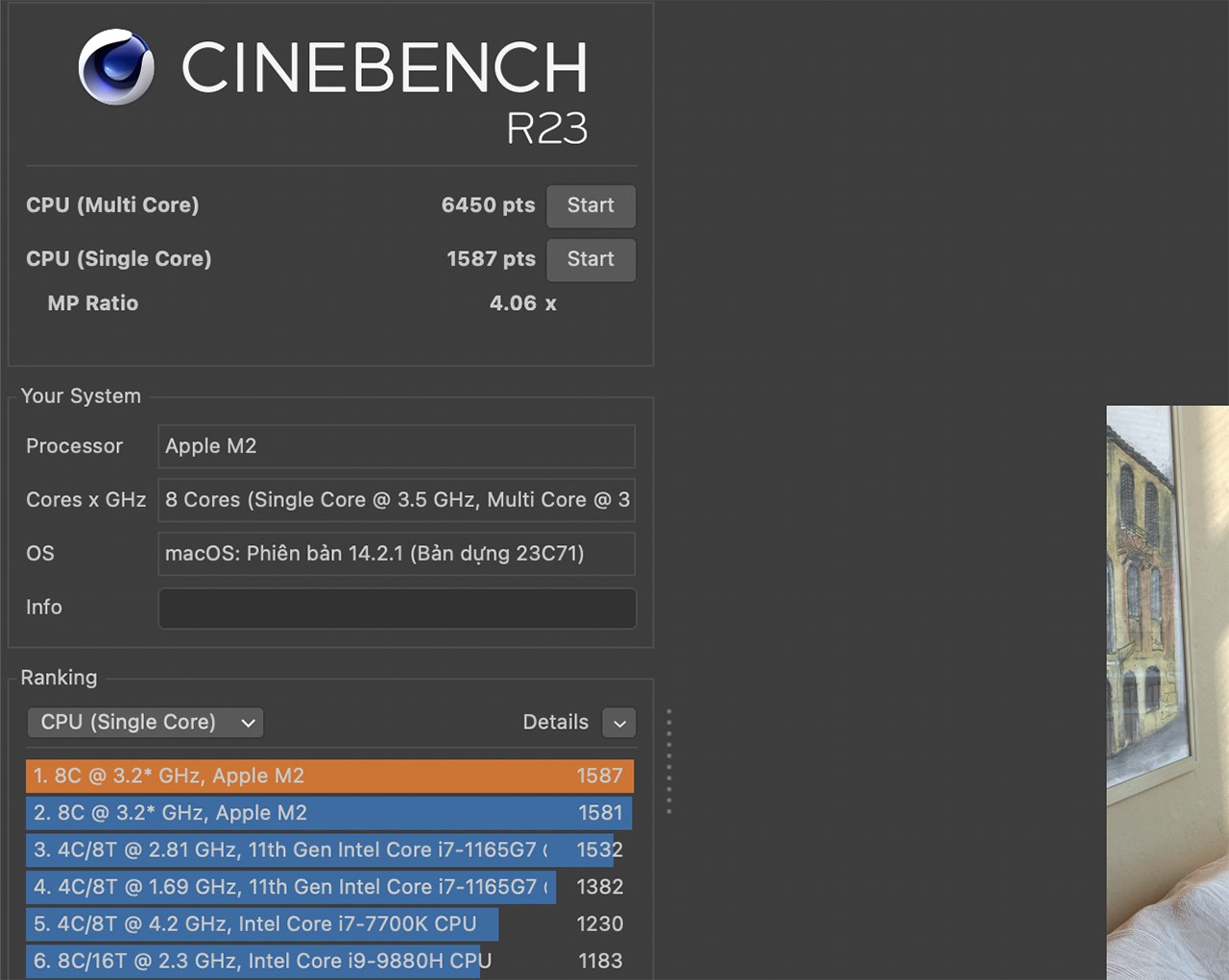 Điểm CineBench R23 của MacBook Air M2 sau 1 năm máy ra mắt. Điểm CineBench R23 của MacBook Air M2 sau 1 năm máy ra mắt.