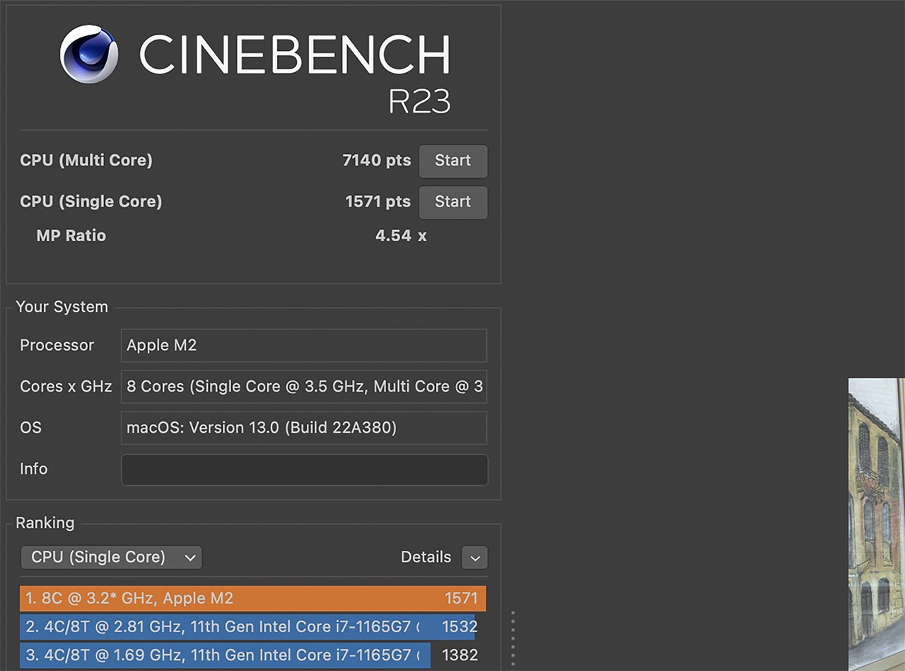 Điểm Cinebench R23 của MacBook Air M2 cách đây 1 năm Điểm Cinebench R23 của MacBook Air M2 cách đây 1 năm