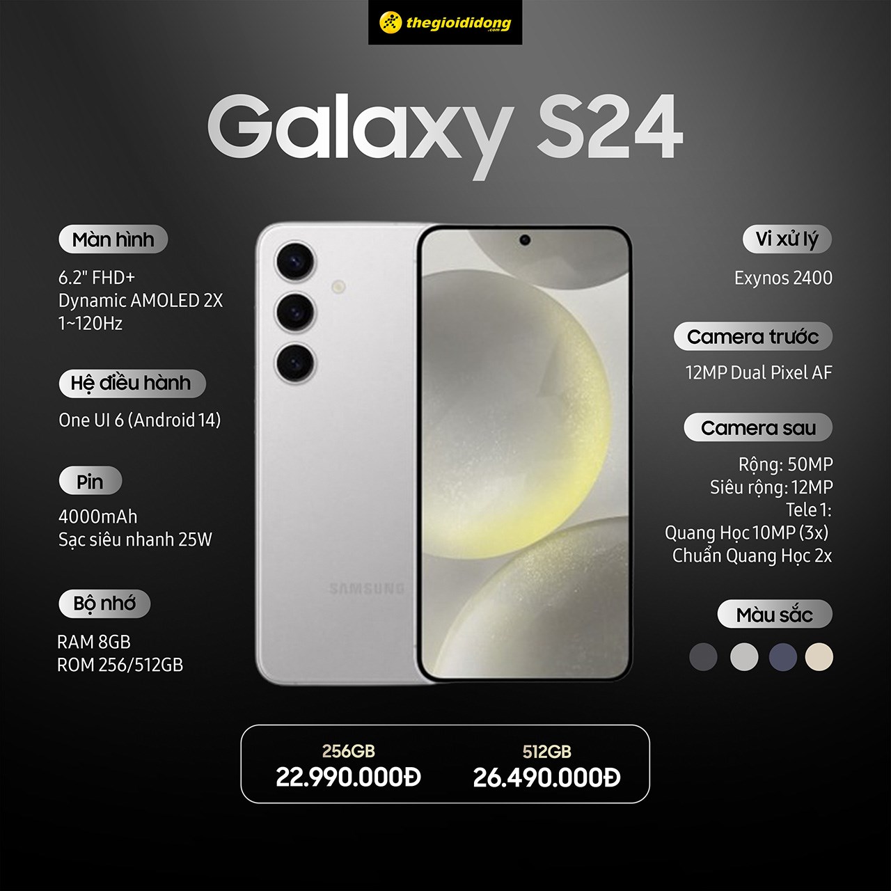 Thông số kỹ thuật và giá bán của Galaxy S24 