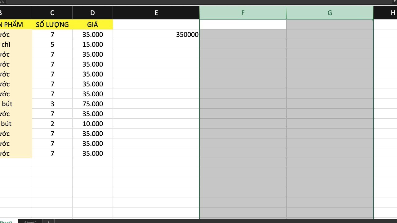 Cách thêm cột trong Excel