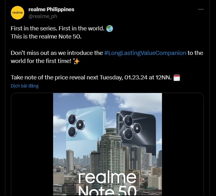 realme Note 50 được xác nhận sẽ ra mắt vào ngày 23/1 sắp tới realme Note 50 được xác nhận sẽ ra mắt vào ngày 23/1 sắp tới