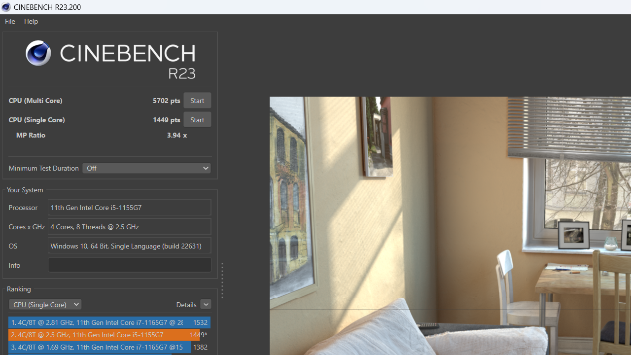 Điểm hiệu năng đơn nhân/đa nhân của Itel Spirit 2 được đo bởi Cinebench R23