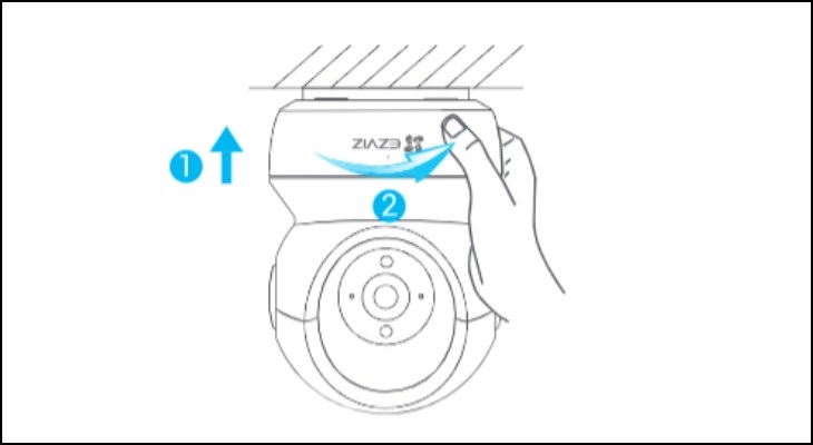 Gắn camera với đế và xoay theo chiều kim đồng hồ