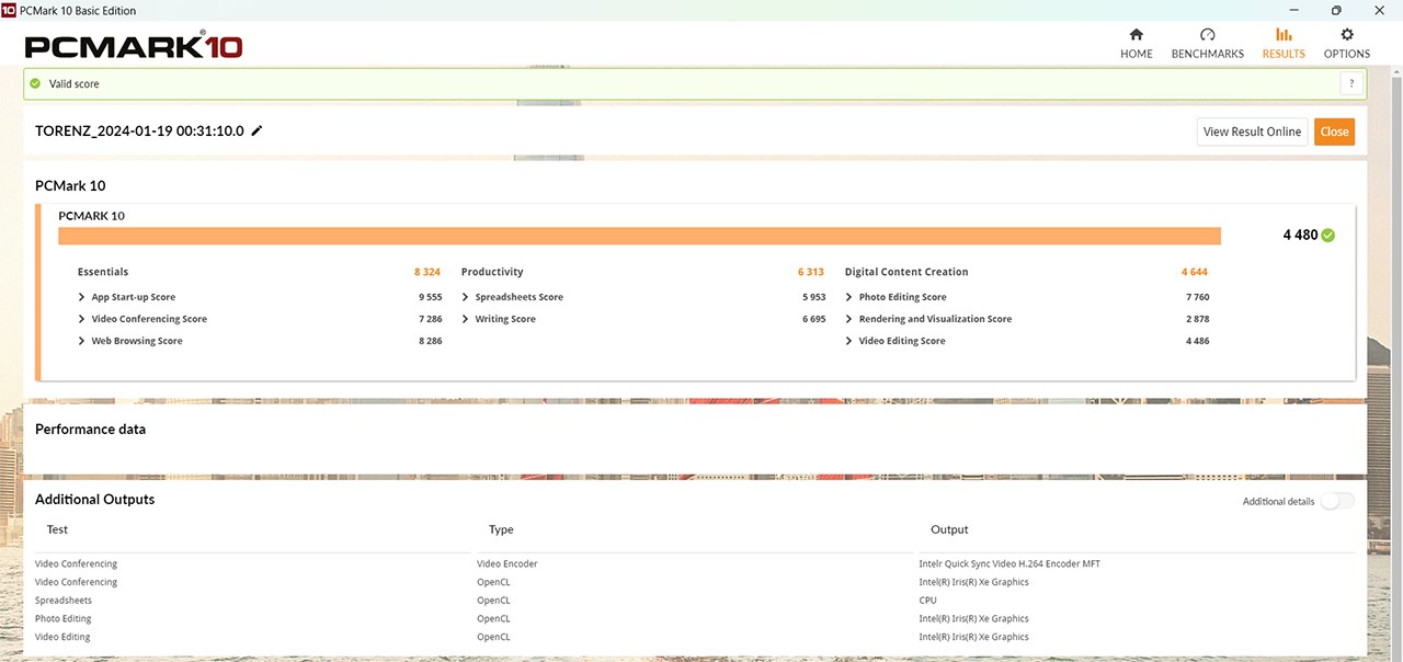 Điểm PCMark 10 của Acer Aspire Lite 15.
