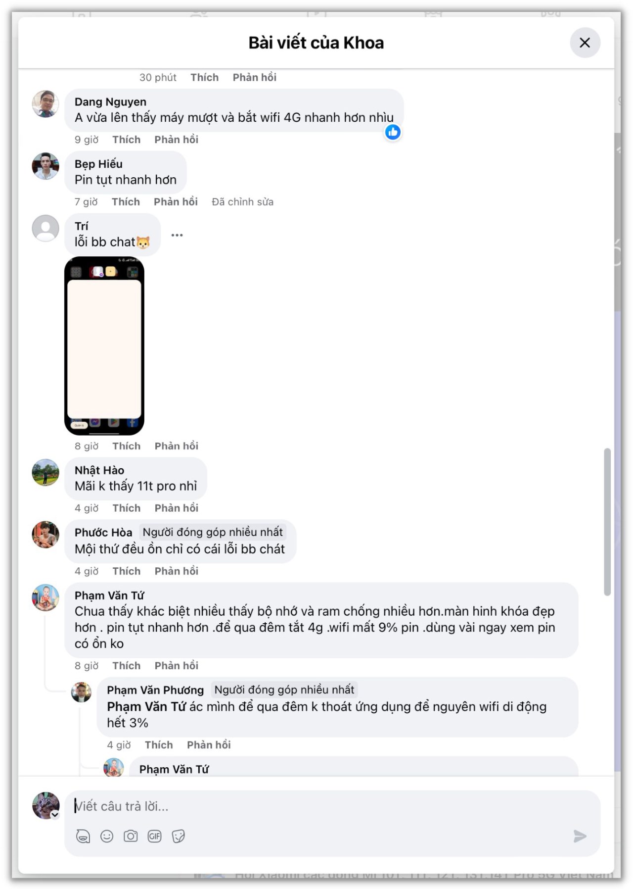 Một số lỗi trên Xiaomi HyperOS do người dùng Xiaomi 13T phản ánh. Nguồn: Facebook Khoa Ryan.