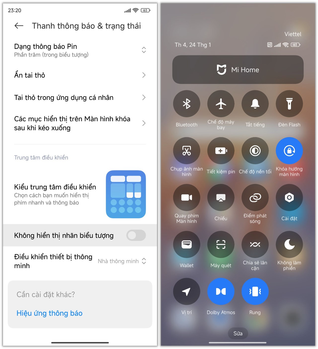 Đây là cách để thanh Menu trên Xiaomi HyperOS hiển thị tên gọi các phím tắt chức năng.