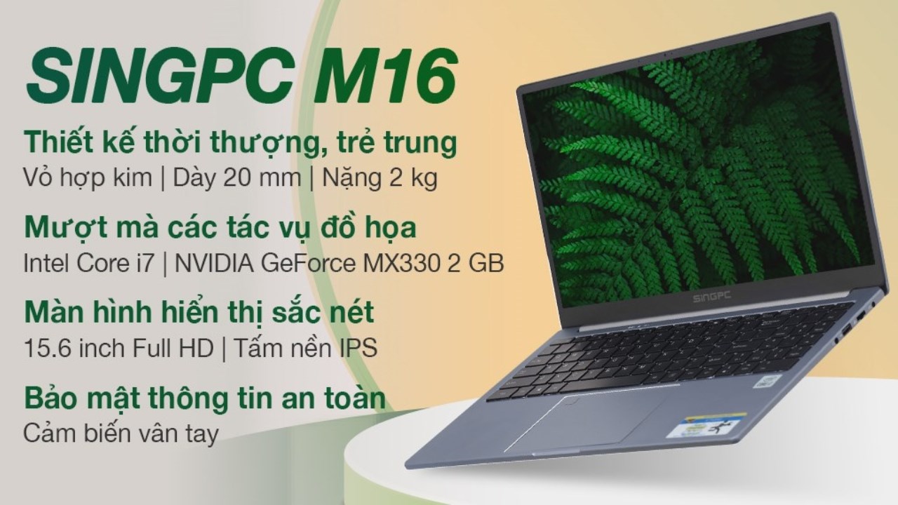 Laptop SingPC M16 i7 1065G7/8GB/512GB/2GB MX330/Win11 Pro (M16i7108M5-W)