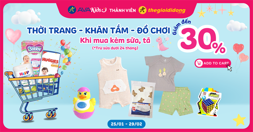 Thời trang - Khăn tắm - Đồ chơi giảm sốc đến 30% khi mua kèm tã sữa