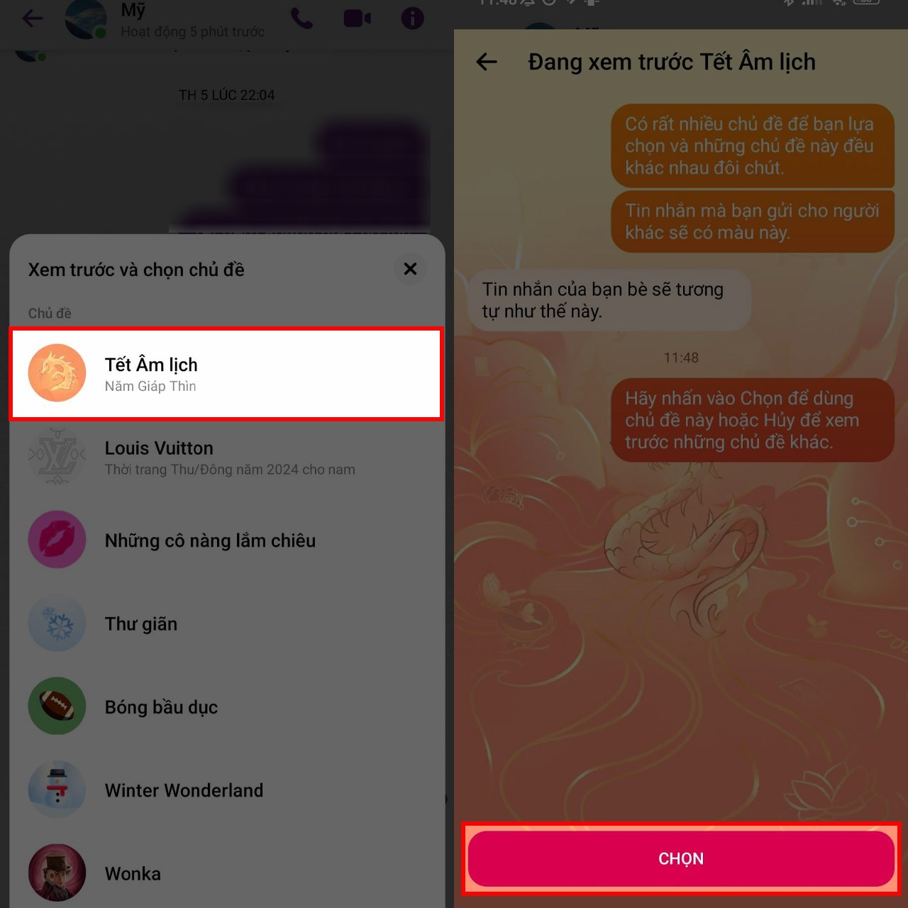 Cách cài chủ đề Tết 2024 trên Messenger