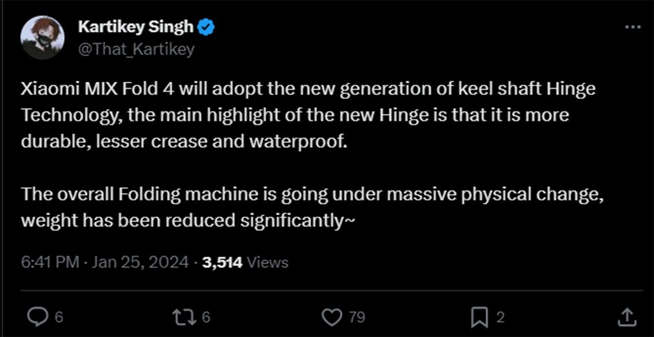 Leaker Kartikey Singh đã đăng tải một số thông tin rò rỉ về MIX Fold 4