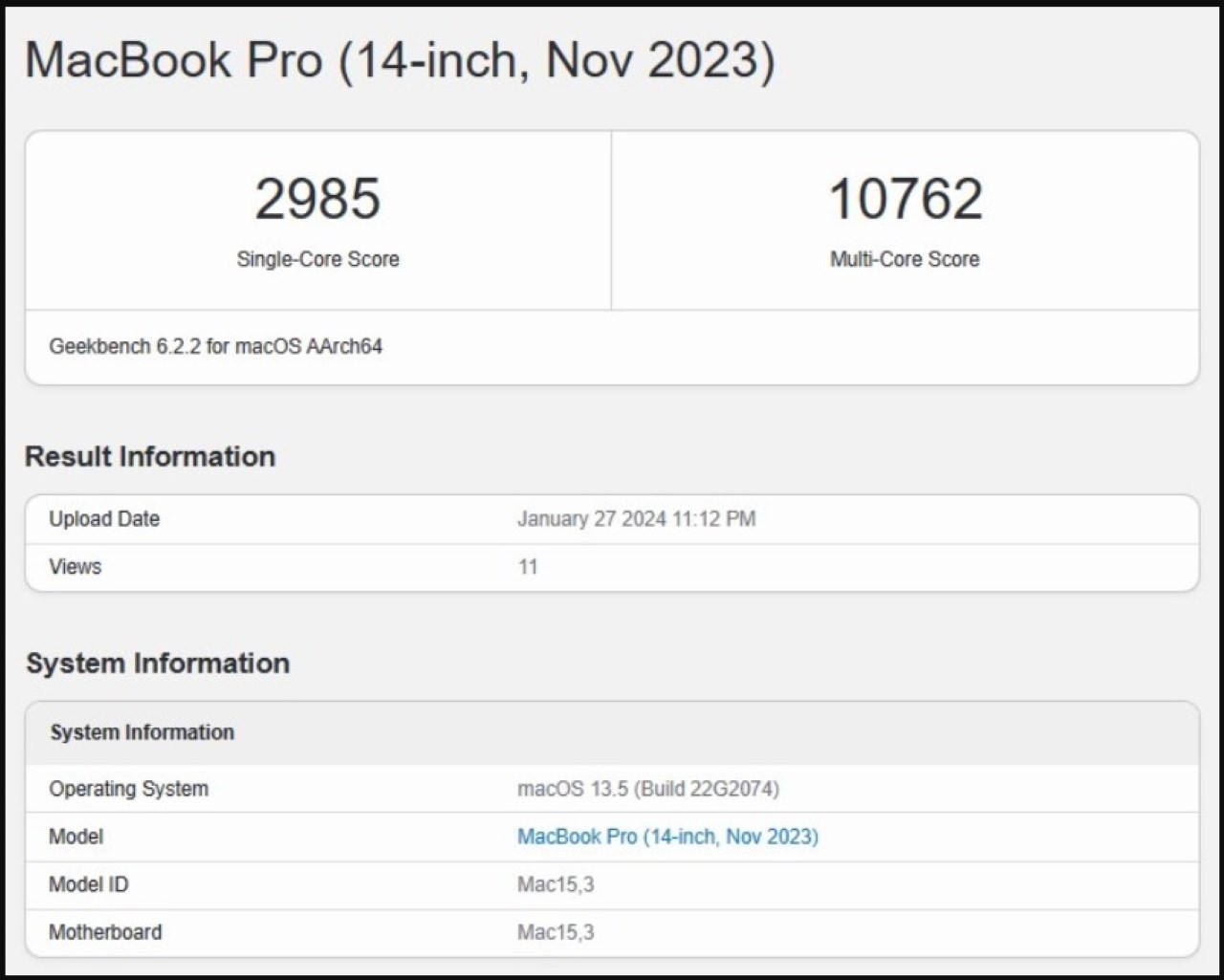 Điểm hiệu năng của vi xử lý Apple M3