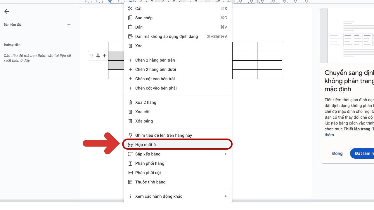 Cách gộp ô, tách ô trong Google Doc