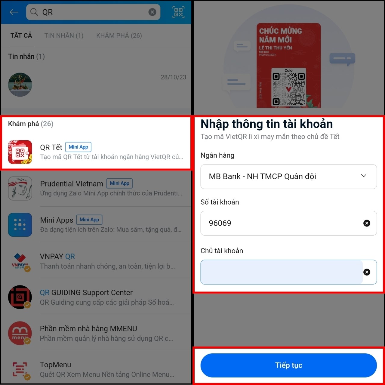 Cách tạo mã QR Tết trên Zalo