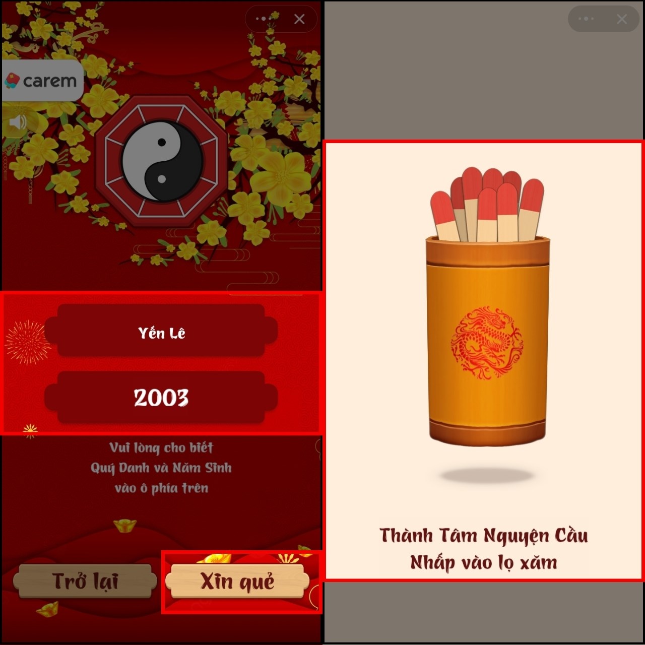 Cách gieo quẻ đầu năm online trên Zalo